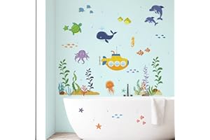 wondever Adesivi Murali sotto Il Mare Pesci Sticker da Muro Sottomarino Delfini Balena Adesivi da Parete per Bagno Camerette Bambini Camera Ragazzi