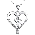 AM ANNIS MUNN Birthstone Necklace for Women, 18K White Gold Heart Necklace Filled 925 Sterling Silver, Diamond Womens Jewelry Valentine's Day Gifts for Women Wife