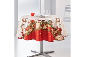 Villages de Provence - Nappe de Noël Ronde - Nappe de Table Anti-tâches - Nappe en Tissu Lavable - Nappe pour Noël (Noël Féerique, 160_x_160_cm)