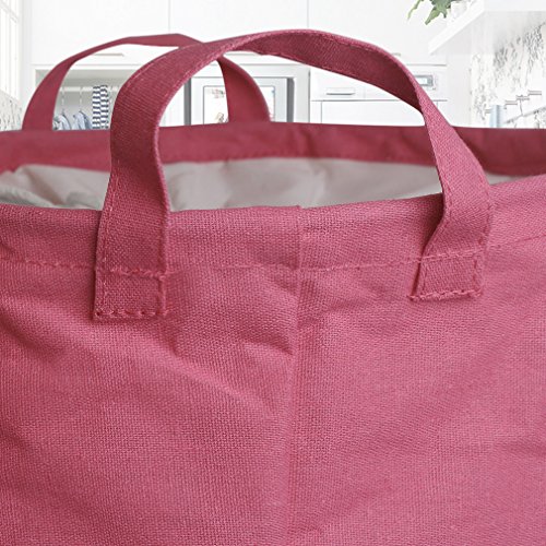 Wäschekorb mit Deckel, Soriace® Faltbar Baumwoll-Leinen Wäschekiste / Spielzeug Aufbewahrung / Kleidung Halter / Wäschesammler / Wäschebox / Wäschetonne / Wäschekorb Kinderzimmer ( Runde, Rosa ) - 6