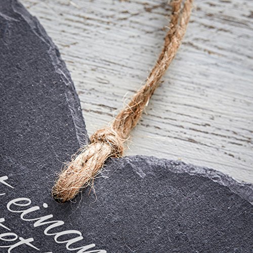 Schieferherz mit Gravur zur Hochzeit – Motiv [Eheringe] – Personalisiert mit [Namen] und [Datum] – romantisches und originelles Hochzeitsgeschenk – mit Juteband zum Aufhängen – 23 x 27 x 0,6 - 4