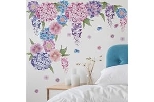 Runtoo Purple Flower Wall Decals Hanging Floral Wall Stickers for Girls Bedroom Living Room Home Decor