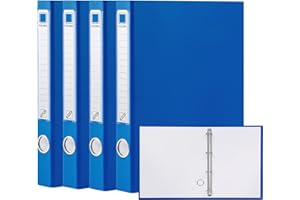 Hotyin Ring Binders 4 Pack, 4 D-Ring Binder, 45mm Spine, A4 Ring Folder, 2.5mm Hardboard + PVC, Document Folder for Files Organisation, Office Supplies (Blue)