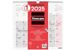 Finocam - Calendario Neutro de Pared para Escribir 2025 Mes Vista Enero 2025 - Diciembre 2025 (12 meses) Español