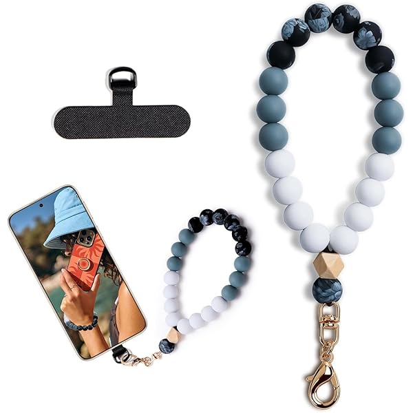 Silikonperlen Handy-Armband Mit Edelstahl-Clip – Elastisch, Drehbar, Für Die Meisten Smartphones (weiß)