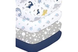 Little Grape Land 4er-Pack Spannbettlaken für 70x140 cm Baby, Atmungsaktive Mikrofaser-Polyester Bettlaken Kinderbett, Oeko-TEX Zertifiziert, Dinosaurier