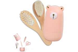 ELITECRAN Set Manicure e Pedicure per Neonato, Kit Igiene e Cura Bambini 6 Pezzi, Cortaunghie con Spazzola e Pettine per Neo Genitori (Rosa)