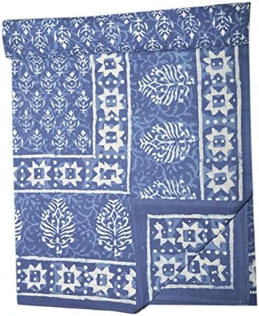 Gypsia Studio Hand Block Print Bedspread Queen Indigo Bed Cover Indian Cotton Bedding Throw