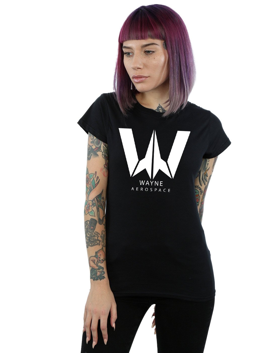 DC-Comics-Damen-Justice-League-Movie-Wayne-Aerospace-T-Shirt-Large-Schwarz