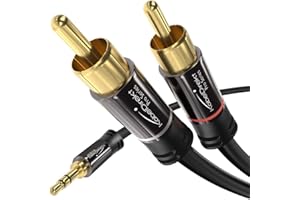 KabelDirekt – Adapter kabelkowy Cinch na Jack 3,5 mm – 2 m – Wielofunkcyjny kabel audio Plug-and-Play (AUX/3,5 mm do 2x Cinch/RCA do podłączenia smartfona, tabletu, kina domowego, telewizora)