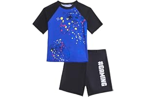 YYDSXK Boys Swimsuits Set Kids 2Pcs Short Sleeve Rash Guard Boys' Swimwear and Trunk Quick Dry Summer Swimming Costume Gaming Console Swim Set Bathing Suit for Gamers 6-11 Years Boys
