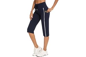 Totatuit Donna Pantaloni Sportivi Cotone Pantaloni Cropped Estivi 3/4 Pantaloni Tuta Eleganti Leggeri Pantaloni Capri Vita Alta con Tasche per Jogger Fitness