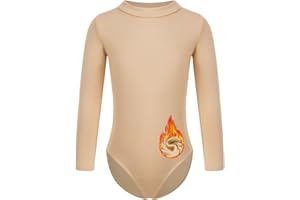 Vxuxlje Justaucorps Gymnastique Enfant Fille Polaire Chaud Justaucorps Danse Classique Ballet à Manches Longues Body Thermique Leotard Entraînement 3-16 Ans