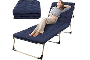 Sensch Folding Bed, Camping Beds for adults,Camping Cot W/Mat, Adjustable 5-Position Folding Cot Oversize Cots for Sleeping Camping Bed for Home Office Nap Beach Travel (Blue)