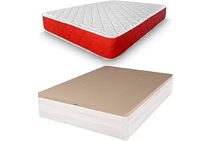 amuéblate online - Pack Colchón Viscoelástico Visco Red Reversible + Canapé Madera Reforzado Gran Capacidad | Color Gris Polar 150 x 200
