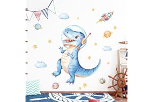 Tanlaby Dinosaurios Grande Adhesivos Pared Espacial Dinosaurios Pegatinas de Pared Azul Acuarela Animales Vinilos Pared para Niños Bebés Habitación Cuarto de Jugar Dormitorio Guardería