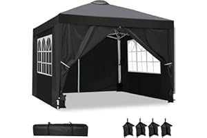 COBIZI YUEBO Gazebo 3x3 Pieghevole Impermeabile Gazebo da Giardino con 4 pareti Laterali Tenda Gazebo Chiuso per Esterno,Campeggio,Feste
