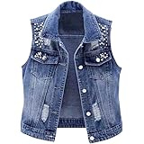Senza Maniche Giacca Jeans-Moda Denim Lavato Strappato Gilet Perline Perline Gilet Corto in Denim Plus Size Giacca di Jeans R
