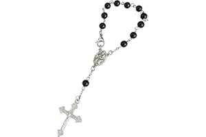 Zinngeschenke Auto Rosenkranz zehner Rosenkranz gefertigt aus echten Onyx Perlen (L) 14 cm Kreuz Autorosenkranz Kruzifix Rosenkranz Autospiegel, Edelstahl, Unisex