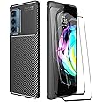 WEIOU Fibra di Carbonio Cover per Motorola Moto Edge 20 PRO Case + 2 Vetro Temperato, Custodia in Morbida Silicone TPU Anti-G