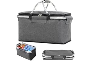 YANGUN Einkaufskorb Kühltasche, Kühlkorb Faltbar, Picknickkorb Groß, Leicht klappbar & kompakt, mit Griff Lunchtasche Thermo Tasche für Büro Camping Picknick Reisen Einkaufen