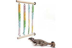YUNMOXIAO Wooden Hanging Toys with Colorful Chains Sugar Glider Cage Accessories,Climbing Ropes Hanging Swing,Rat Enrichment Small Pet Swing Toys for Rats&Birds Small Pets Cage Accessories