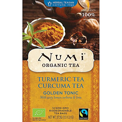NUMI - Turmeric Golden Tonic - Turmeric, Lemon Verbena and Dried Lime - Fairtrade - Compostable Tea Bags - Non GMO - 12 filters