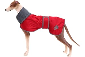 Geyecete Abrigo Invierno Impermeable para Perro Galgo, con Forro Polar cálido y Agujero del arnés, Térmico Chaquetas Ideal para Uso al Aire Libre, Perros medianos y Grandes-Rojo-S