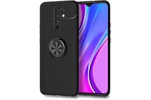 NALIA Ring Case Compatible con Xiaomi Redmi 9 Funda, Silicona Carcasa con 360-Grados Anillo Giratorio para Soporte de Coche Magnético, Kickstand Cover Cubierta Protectora TPU, Color:Negro
