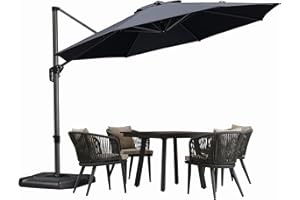 PURPLE LEAF 330 cm Sonnenschirm groß Ampelschirm Rund 360-Grad drehbar mit Fußpedal und Kreuzsockel für Terrasse, Balkon Sonnenschutz, Grau