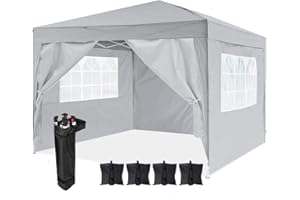 DAWSONS LIVING Waterproof Pop Up Gazebo - 3m x 3m Pop Up Outdoor Garden Shelter with Sides - PVC Coated - Travel Bag and 4 Leg Weight Bags (Grey)