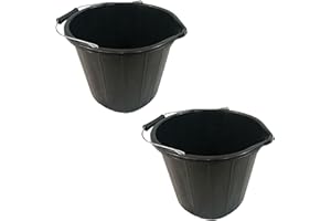 KAPCO 2 x 14L Heavy Duty Black Builders Buckets | Strong Metal Handle & Plastic Grip – Durable Plastic Bucket, Ideal for Mixing, DIY, Gardening, Car Washing, Animal Feeding & Water Storage (3 Gallons)