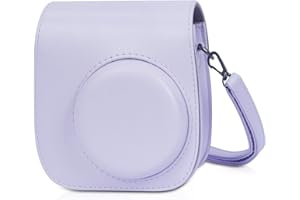 Leebotree Caméra Housse Compatible avec Appareil Photo Instantanés Instax Mini 12/11, Pochette Caméra Sacoche Rangement Protection Cuir PU Lisse avec Bandoulière et Poche Intégrée (Violet Lilas)