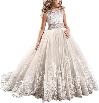 Fymnsi Blumenmadchen Kleid Hochzeitskleid Brautjungfer Lange Abendkleid Madchen Spitzenkleid Partykleid Prinzessin Vintage Tullkleid Kinder Erste Kommunionkleider Ballkleid Festzug Cocktailkleid Kleider Amazon De Bekleidung 