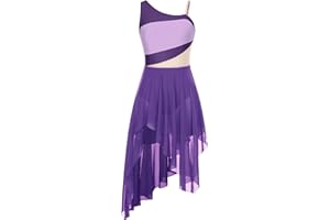 Jowowha Damen Ballettkleid Neckholder Eiskunstlauf Kleid Ballettanzug mit Asymmetrisch Rock Ballett Trikot Tanzbody Modern Lyrisch Tanzkleid
