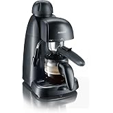 Severin Espresso Coffee Maker with Milk Frother, Two Cup, Black | Espresso Maker, also for Filter Coffee, Glass Carafe, 5978