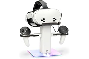 Growalleter Station de charge pour Oculus/Meta Quest 3S/Quest 3/Quest 2/Quest Pro, lumière LED RVB, support de charge vertical et support de manette - Charge uniquement pour casque VR (blanc)