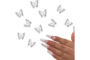 IOSPKKIO® 10 Stück Legierungs-Schmetterlings-Nagel-Charms Silber Metall-Schmetterlings-Nagel-Kunst-Anhänger Strasssteine für Nägel Nagel-Edelsteine Schmuck