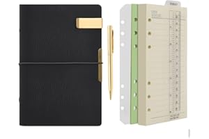 ‎WONDERPOOL Wonderpool Leder A6 Tagebuch Notizbuch Ringbuch –Nachfüllbarer Ordner Schreibpapier Spirale Business Notizblöcken Vintage Einband für Büro Plan Reisen Persönlicher Organizer (b- Schwarz,A6)