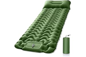 ANAMPION Colchon Hinchable Camping,Colchón De Camping Portátil Inflable con Almohada Y Bomba De Pie,Colchoneta Autoinflable Plegable para Senderismo,Aventura, Acampad,Viajes,Exteriores (Olive Green)