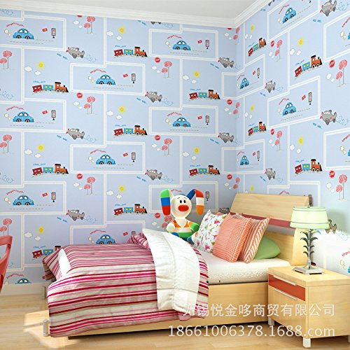 BTJC Kinder Zimmer blauen Streifen gewebt Tapete Tapeten autofreien grünen jungen und Mädchen Schlafzimmer - 3