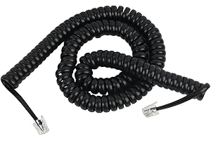 Jecdfs Câble Téléphonique RJ10 Noir en Spirale pour Combiné, Extensible jusqu'à 5 Mètres, Compatible avec Téléphones Fixes - Câble de Haute Qualité, Durable et Élastique