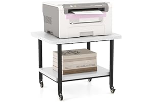 COSTWAY Stolik do drukarki z rolkami, stojak na drukarkę z regulowanymi kółkami, wózek z 2 poziomami, półka na drukarkę, uchwyt na drukarkę do biura, faks, 49 x 40 x 38 cm (biały)