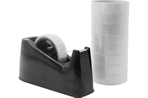 Qilima Desktop Tape Dispenser with Transparent Tape Refills, Non Slip Base, Fits 1" & 3" Core, Black