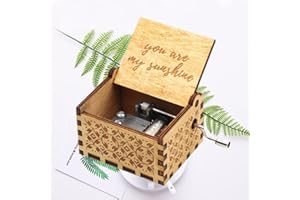 WASAII You Are My Sunshine Music Box 18 Note Mini Personalised Music Box Gift Box Laser Engraved Vintage Wood Hand Crank Music Box Music Boxes Wooden Musical Box Wooden Gift