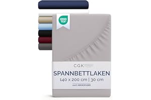 ‎CGK UNLIMITED Spannbettlaken 140x200 cm - Für Matratzen bis 30 cm Höhe (12") - Weiche, gebürstete Mikrofaser - Knitterfrei, Schrumpf- und Farbbeständig - Oeko-TEX Zertifiziert - Hellgrau - Premium Bettlaken
