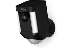 Ring Spotlight Cam Battery | Überwachungskamera für aussen mit HDR-Video, WLAN, 3D-Bewegungserfassung, Kamera funktioniert mit Alexa | akkubetriebene Sicherheitskamera mit LED und Sirene | Schwarz