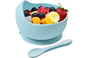 Hoseay Baby Feeding Bowls and Spoons,Silicone Toddler Weaning Set with Suction Bowl BPA Free Children Tableware Eating Bowl for Baby Boys Girls,Easy Clean Kids Meal Set Microwave Dishwasher Safe,Blue