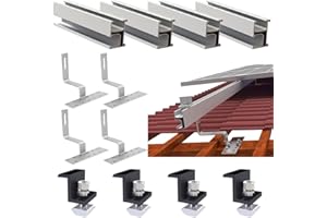 GLIESE Tile Roof Solar Module Kit, Solar Bracket Tile Roof Mounting Set, Upgrade 30 cm Module Mounting Rail Roof Hook, Tile Roof Mounting Rail Set, Black, Adjustable Clamps for Module Thickness 35 mm
