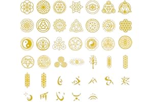 FineInno 40 Styles Metatron Orgonite Stickers Filler Kit de Fournitures de Résine Autocollants Resin Molds Filler Remplissages Matériaux Artisanat DIY (autocollants en résine d'or B)